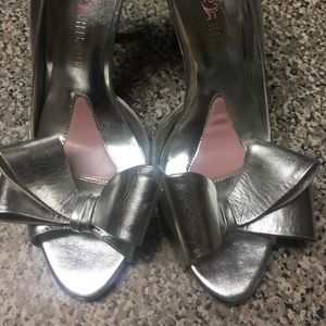 Leather peep toe heels